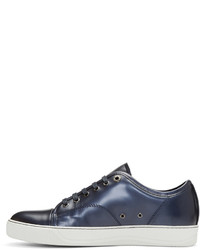 dunkelblaue Leder niedrige Sneakers von Lanvin