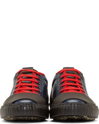 dunkelblaue Leder niedrige Sneakers von Marni