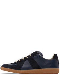 dunkelblaue Leder niedrige Sneakers von Maison Margiela