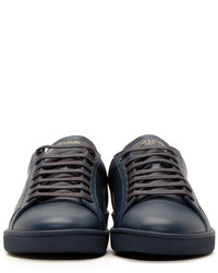 dunkelblaue Leder niedrige Sneakers von Saint Laurent