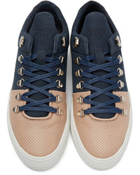 dunkelblaue Leder niedrige Sneakers von Filling Pieces