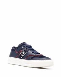 dunkelblaue Leder niedrige Sneakers von Salvatore Ferragamo