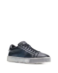 dunkelblaue Leder niedrige Sneakers von Santoni