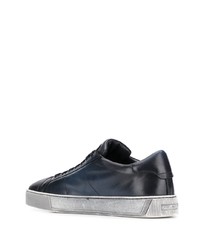 dunkelblaue Leder niedrige Sneakers von Santoni