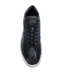 dunkelblaue Leder niedrige Sneakers von Santoni