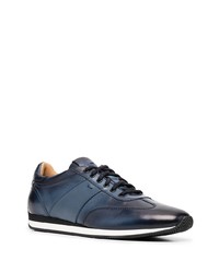 dunkelblaue Leder niedrige Sneakers von Santoni