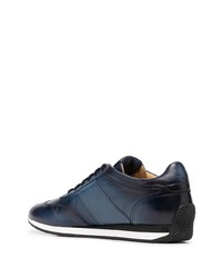 dunkelblaue Leder niedrige Sneakers von Santoni