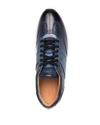 dunkelblaue Leder niedrige Sneakers von Santoni