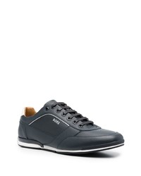 dunkelblaue Leder niedrige Sneakers von BOSS