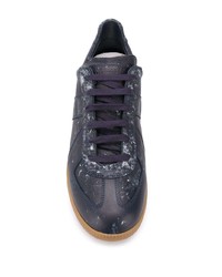 dunkelblaue Leder niedrige Sneakers von Maison Margiela