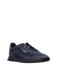 dunkelblaue Leder niedrige Sneakers von BOSS