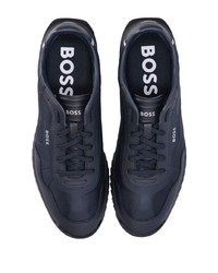 dunkelblaue Leder niedrige Sneakers von BOSS