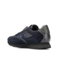 dunkelblaue Leder niedrige Sneakers von Santoni