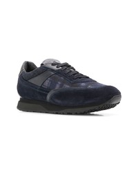 dunkelblaue Leder niedrige Sneakers von Santoni