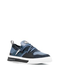 dunkelblaue Leder niedrige Sneakers von Roberto Cavalli