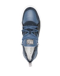 dunkelblaue Leder niedrige Sneakers von Roberto Cavalli