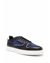 dunkelblaue Leder niedrige Sneakers von Emporio Armani