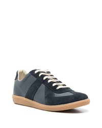 dunkelblaue Leder niedrige Sneakers von Maison Margiela