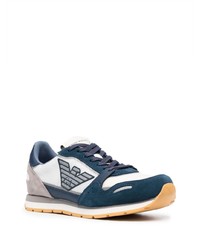 dunkelblaue Leder niedrige Sneakers von Emporio Armani