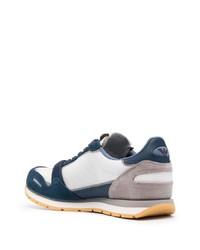 dunkelblaue Leder niedrige Sneakers von Emporio Armani