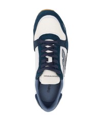 dunkelblaue Leder niedrige Sneakers von Emporio Armani