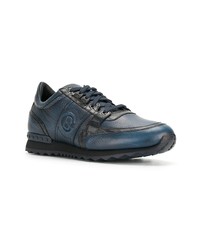 dunkelblaue Leder niedrige Sneakers von Baldinini