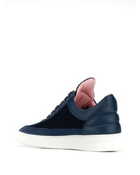 dunkelblaue Leder niedrige Sneakers von Filling Pieces