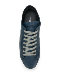 dunkelblaue Leder niedrige Sneakers von Philippe Model