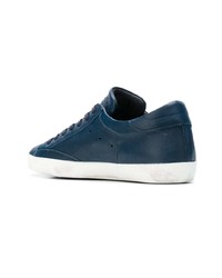 dunkelblaue Leder niedrige Sneakers von Philippe Model