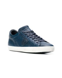 dunkelblaue Leder niedrige Sneakers von Philippe Model