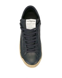 dunkelblaue Leder niedrige Sneakers von Philippe Model Paris