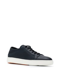 dunkelblaue Leder niedrige Sneakers von Santoni