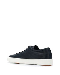 dunkelblaue Leder niedrige Sneakers von Santoni