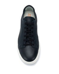 dunkelblaue Leder niedrige Sneakers von Santoni