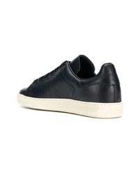 dunkelblaue Leder niedrige Sneakers von Tom Ford