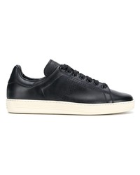 dunkelblaue Leder niedrige Sneakers von Tom Ford