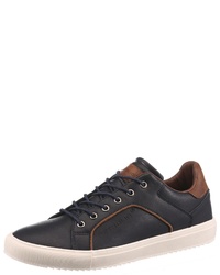 dunkelblaue Leder niedrige Sneakers von PETROLIO