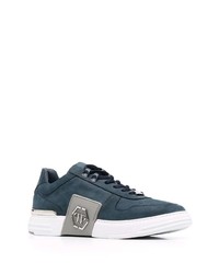 dunkelblaue Leder niedrige Sneakers von Philipp Plein