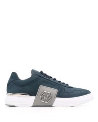 dunkelblaue Leder niedrige Sneakers von Philipp Plein