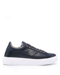 dunkelblaue Leder niedrige Sneakers von Philipp Plein