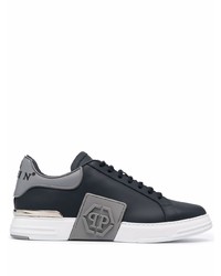 dunkelblaue Leder niedrige Sneakers von Philipp Plein