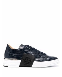 dunkelblaue Leder niedrige Sneakers von Philipp Plein