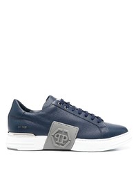 dunkelblaue Leder niedrige Sneakers von Philipp Plein