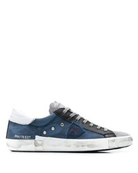 dunkelblaue Leder niedrige Sneakers von Philippe Model Paris