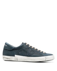 dunkelblaue Leder niedrige Sneakers von Philippe Model Paris