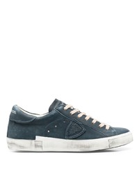 dunkelblaue Leder niedrige Sneakers von Philippe Model Paris