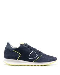 dunkelblaue Leder niedrige Sneakers von Philippe Model Paris