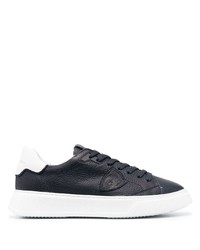 dunkelblaue Leder niedrige Sneakers von Philippe Model Paris