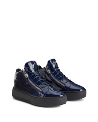 dunkelblaue Leder niedrige Sneakers von Giuseppe Zanotti