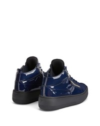 dunkelblaue Leder niedrige Sneakers von Giuseppe Zanotti